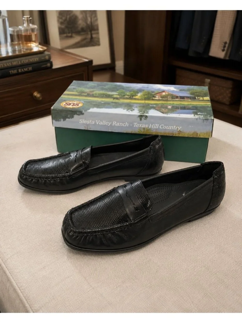 SAS Penny J Women’s Size 8 N Shoes Black Leather Casual Slip on Loafers - NEW